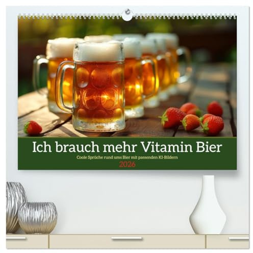 Ich brauch mehr Vitamin Bier (hochwertiger Premium Wandkalender 2026 DIN A2 quer), Kunstdruck in Hochglanz: Coole Sprüche rund ums Bier mit passenden KI-Bildern (CALVENDO Spass)