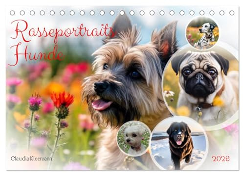 Rasseportraits - Hunde (Tischkalender 2026 DIN A5 quer), CALVENDO Monatskalender: Kaum ein Tier hat soviele verschiedene Gesichter wie ein Hund. (CALVENDO Tiere)