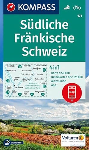 KOMPASS Wanderkarte Südliche Fränkische Schweiz: 4in1 Wanderkarte 1:50000 mit Aktiv Guide und Detailkarten inklusive Karte zur offline Verwendung in ... (KOMPASS-Wanderkarten, Band 171)