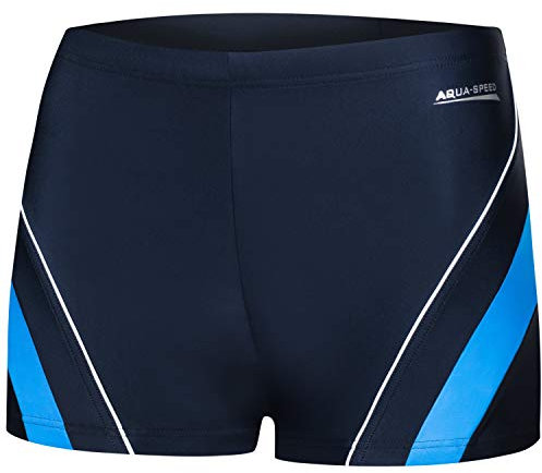 Aqua Speed Badehose kurz für Herren + gratis eBook | Kastenbadehose Männer | Moderne Schwimmhose | UV Badepants | Dennis, Gr. XL, 42 Navy Blue