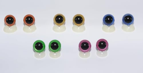 celloexpress 8mm GLASS LIKE Mixed Pack 2 Eyes with Plastic Backs - Safety Eyes for Soft Toy or Teddy Bear Making - Pack of 5 Pairs