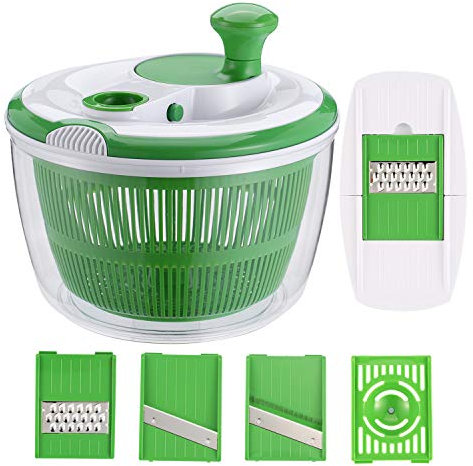 GreensKon Salad Spinner, Healthy Eating Large Salad Rotator with 3 Mandolines Slicers and 1 x Eggs Separator, Lettuce Spinner/ Dryer with Bowl