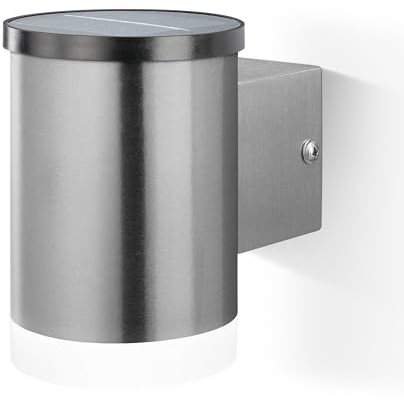 Esotec Solar Außenwandleuchte Nadja, Edelstahl Gehäuse, Akku, LED Wandleuchte, Außenleuchte, Gartenbeleuchtung, silber, H=11,5cm, IP44, außen, wetterfest, winterfest, 102592