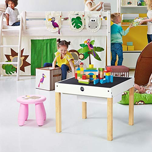 Taylor & Brown® 5 In 1 Wooden Multi-Purpose Building Blocks Activity Play Table and Chair Set Double Sided Chalkboard Childrens Kids Child Baby with Storage Drawer