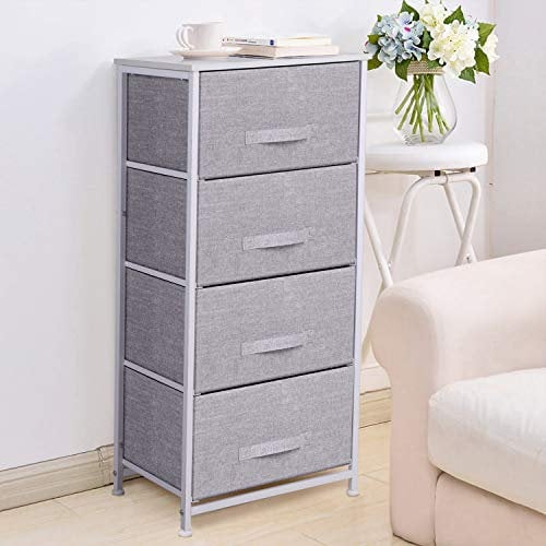 Joolihome Chest of Drawers, Storage Wardrobe Cabinet with 4 Grey Fabric Drawers & Metal Frame, Cloth Organizer Unit for Living Room, Bedroom, Kids Room, Dorm Room, Hallway (Grey, 4 Tier)