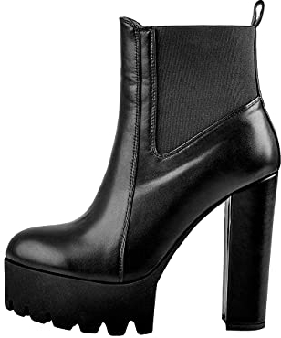 Only maker - Stivaletti da donna con tacco a blocco, comodi, elastici, alla caviglia, con dita rotonde, colore nero, Nero (Poliuretano nero.), 38 EU