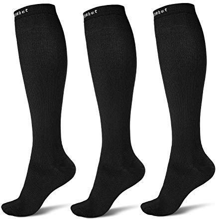 QXURkut 3 Paar Kompressionsstrümpfe Damen Herren, 15-20mmHg Stützstrümpfe Kompression Sport Strümpfe Laufsocken für Joggen Flug Reisen Fitness (S-M)
