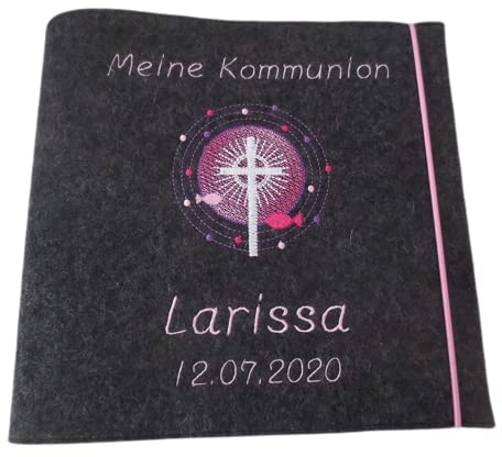 Fotoalbum Kind Kommunion Konfirmation Firmung Album Name Mädchen Junge Geburt Taufe Wollfilz 26cm x 25 cm