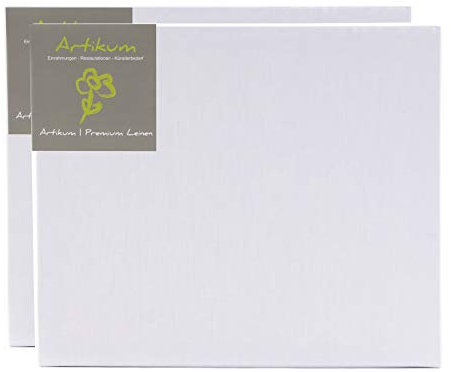ARTIKUM 2X Premium LEINEN 80x90cm | Leinwände auf Keilrahmen 80x90 cm | 100% Leinentuch ±430gsm dreifach grundiert, malfertige bespannte Keilrahmen mit Leinwand