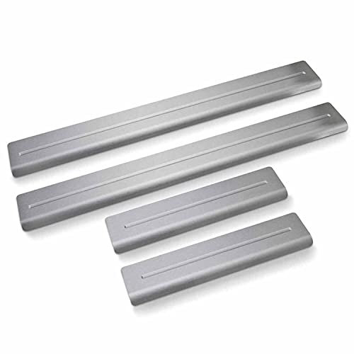 Saferide - Battitacco per auto, in acciaio inox, autoadesivo, con nastro adesivo, 4 pezzi, colore argento opaco