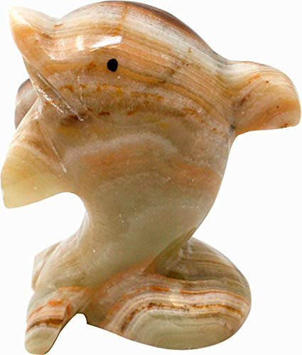 Delfin aus dem Halbedelstein Onyx Marmor, 8 cm Handarbeit Delphin, Naturstein Gestein