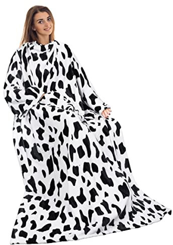Catalonia Classy Cow Print Wearable Blanket with Sleeves, Cozy Gift for Women Wife Girlfriend, Warm Soft Fleece TV Blanket with Arms for Sofa Couch, Gift for Her, 185 x 130 cm