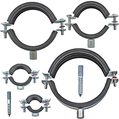 Qualitäts Rohrschellen mit Schallschutz | 12-168mm | mit passender Stockschraube | Zweischrauben Gelenkrohrschelle | Wunschgröße einfach auswählen >>> 1 Zoll = 31-36mm Durchmesser | 5 Stück