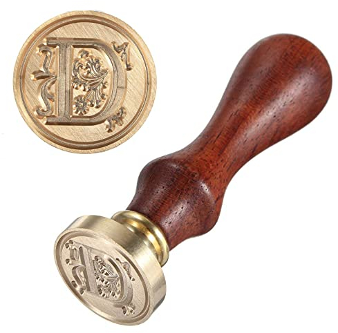 Anawakia Siegelstempel im Vintage-Stil - Wachs Siegel Set A-Z mit Holzgriff - Dekorativer Petschaft für Briefe - 26 Buchstaben DIY Holz Wachs Stempel (D)