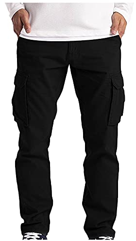 Healter Herren Cargo Hose mit 6 Taschen Lange Regular Fit Cargohose Stretch Jogging Pants Arbeithosen Modischer Fitness Sporthose Outdoor Tactical Wanderhose Trekkinghose, Schwarz, M