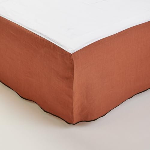 Madura - Cache sommier CARLINA Terracotta et Bourdon Noir en Lin (Uni Moderne) - 180x200 cm