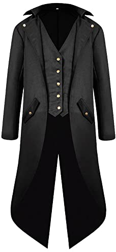 kinstell Herren Steampunk Vintage Frack Jacke Mittelalter Gothic Viktorianischer Gehrock Halloween Uniform Kostüm Cosplay, Schwarz , M