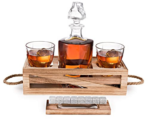 Whiskey Decanter Gift Set - Husband Birthday Gifts Chilling Rocks Stones Scotch Bourbon Holder – 2 Whiskey Glasses - Perfect Whiskey Decanter Set for Scotch Alcohol Bourbon Gift for Men Dad Boyfriend