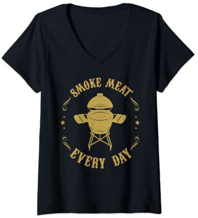 Womens Funny Big Green BBQ Pit Egg Grill Meat Smoker Pitmaster Gift V-Neck T-Shirt