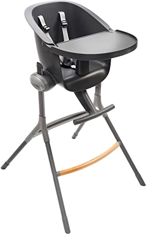 BÉABA - Trona Bebé Up&Down Evolutiva - Ergonómica - Bandeja Extraíble y Reposapies - Altura Regulable 6 alturas - Cómoda, Materiales Robustos, Gris Oscuro