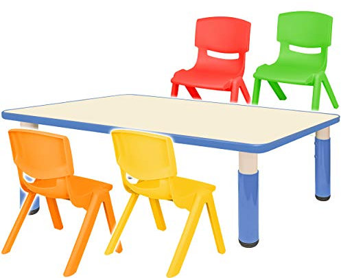 alles-meine.de GmbH Sitzgruppe für Kinder - Tisch + 4 Kinderstühle - Größen & Farbwahl - blau - höhenverstellbar - 1 bis 8 Jahre - Plastik - für INNEN & AUßEN - Kindertisch/Kin..