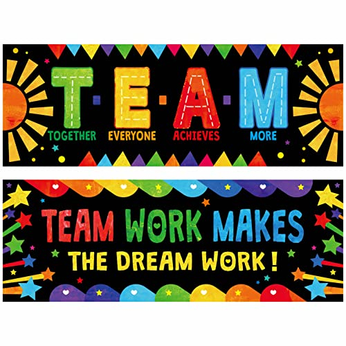 Gethelud Klassenzimmer-Banner-Poster, 2 Stück, bunte Pinnwand-Dekoration, Motivationsposter für Schule und Klassenzimmer, Kindergarten, Vorschule, Grundschule, Mittelschule, Teamwork