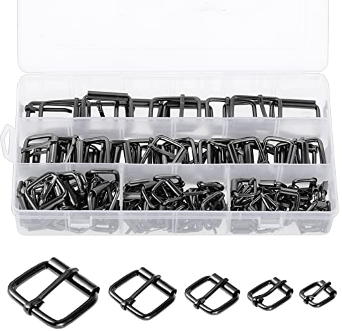 TsunNee 130 Stück Metall-Rollschnallen, 5 Größen, Gürtel, Hardware, Dornschnallen für Taschen, Ledergürtel, Handarbeit, DIY-Zubehör, Schwarz , 5 Sizes