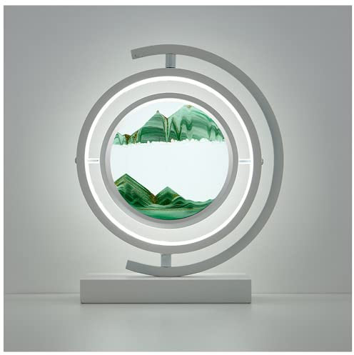 SALIKATE Peinture De Sable Qui Coule 3D, Lampe de Table de Peinture de Sable Mouvant,Rotation à 360° Lampe De Table Sablier Verre Rond Flowing Sand Picture A 29cm/11in