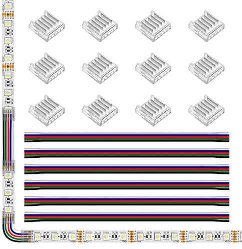 SEZO LED Streifen Verbinder Kit LED Eckverbinder 12PCS SMD 5PIN 12mm Transparenter Ungeverdrahteter Lückenloser Lötfreier Board to Wire Connectors + 6PCS 15cm langer 22AWG Verlängerungsdraht