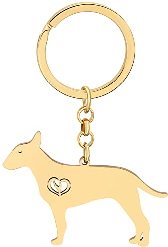 LONYOO Edelstahl niedlichen Hund Schlüsselanhänger Haustiere Hund Geschenke für Hundeliebhaber Frauen Mädchen Welpe Ringe Auto Schlüssel Geldbörse Charms (Vergoldet Bull Terrier)