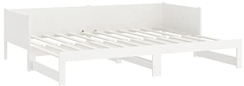Tidyard Ausziehbares Tagesbett Schlafsofa Bett Tagesbettrahmen Schlafcouch Sofabett Bettcouch Sofa Couch Stoffsofa Polstersofa Bettsofa Gästebett 2X(90x200) cm (B x L), Massivholz Kiefer,Weiß