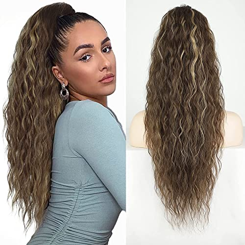 Pferdeschwanz Extensions mix Braun Lang Gewickelt Haarteil Ponytail Natürliches Kunsthaar Haar Haarverlängerunge Extensions für Damen Afro Zopf Ponytail ca.65cm 095G