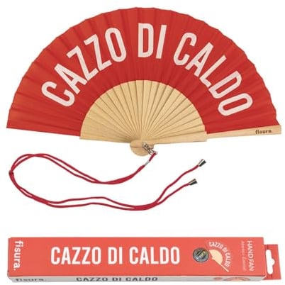 Fisura - Originale ventaglio cazzo di caldo. Ventilatore a mano in legno moderno e divertente. Ventaglio rosso. Ventaglio con cordino porta ventaglio. Misure: 42,5 x 23 cm. Legno e tessuto.