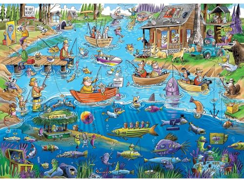 Cobble Hill 1000 Teile Puzzle - DoodleTown: Gone Fishing - Beispielposter enthalten