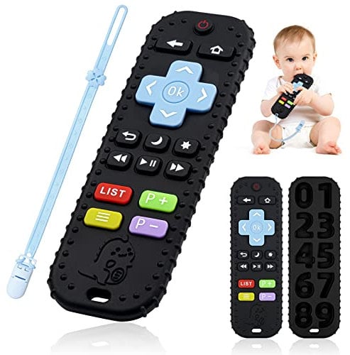 Teething Toys for Baby, Silicone Remote Teethers for Infant Toddlers 3-6-12 Months,Remote Control Baby Chew Toys mit Pacifier Clip, Sensory Toys Baby Gifts for Newborn Girl Boy (Black)