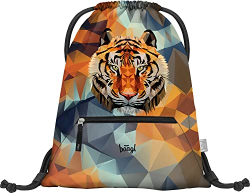Baagl Turnbeutel für Jungen, Wasserdichte Schuhbeutel für Kinder, Schule und Kindergarten Sportbeutel, Sportsack (Wild Tiger)