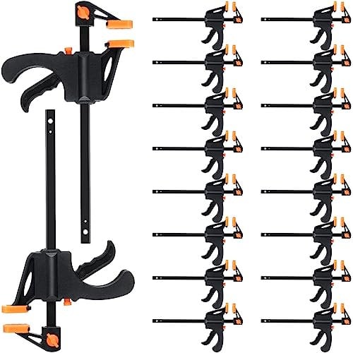 Lasnten 18 Pcs 4 Inch Bar Clamps for Woodworking Grip Craft Mini One Handed Wood Clamps Trigger Clamp Ratchet Clamp Wood Working Tools for Gluing Drilling Sawing Securing