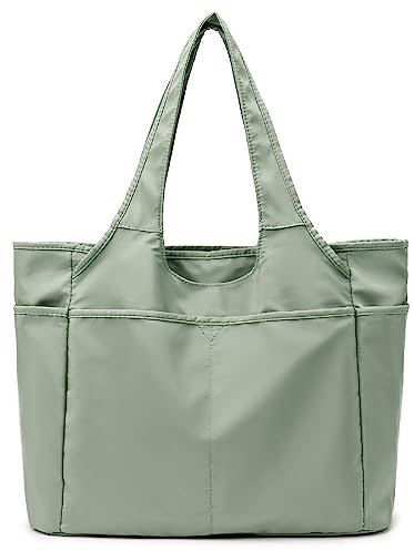 MAYMOONER Nylon Top Handle Shoulder Bag for Women Ladies Large Tote Bag Handbag with Pocket for School Work Leisure,Mint Green