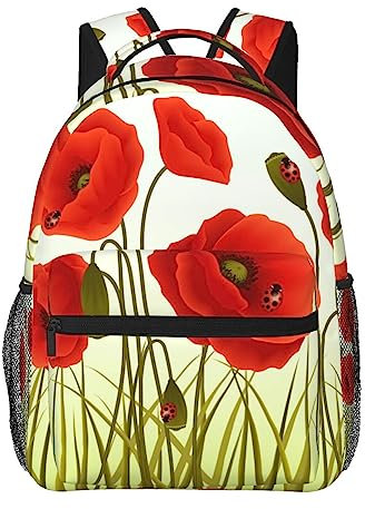 Ladybugs Red Poppy Schulrucksack Büchertasche für Jungen Mädchen Casual Reisetasche Computer Laptop, mehrfarbig, One size