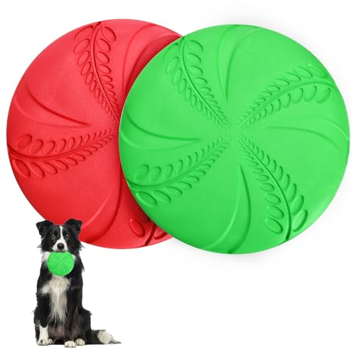 Nobleza Hundefrisbee, 2 Stück 20cm Hundefrisbee aus Natürlichem Kautschuk, Hundespielzeug Frisbee für Land und Wasser Rot & Grün