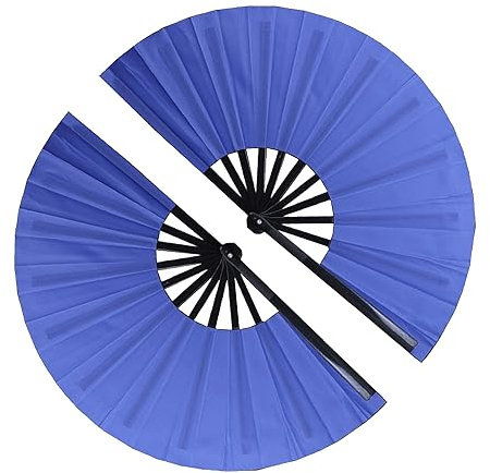 Blue Folding Hand Rave Fan,2 Pack Cosplay Fan Costume Accessory,Popping Clack Fans for Line Dancing,Boots on The Ground Large Folding Clap Clacking Handheld Fans Make Sound,Concert Performance Party