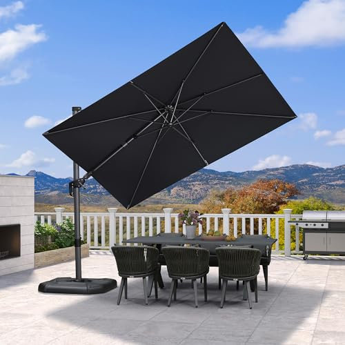 PURPLE LEAF Parasol Déporté 3 × 2 m Rectangulaire, Parasol de Jardin Extérieur avec Manivelle Pivotement, Tournez 55° des Deux Côtés et Rotation à 360°, Toile 240 gr/m2 Anti UV, Gris