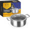 KASANOVA Casserole antiadhésive induction Tri-ply avec couvercle en verre – Revêtement antiadhésif 3 couches ultra-résistant (18 cm)