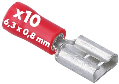 10 Stück Kalitec FHR638 Flachsteckhülsen rot 6,3x0,8 Kabelverbinder I 0,5-1,5mm² Steckverbinder I teilisoliert I Messing I PVC Kragen I für Kfz & Industrie