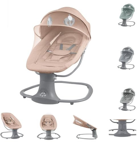 Kikkaboo - Altalena per bambini, 2 in 1, zanzariera, timer, musica, telecomando, colori: rosa