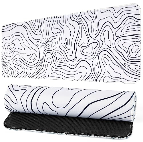 Gaming Mauspad XL Minimalistische Topographische Karte Tischmatte Gaming Mousepad, Büro Schreibtischmatte Mit Rutschfester Gumminahtkante Mouse Pad (Weiß)