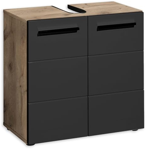 Stella Trading Vista Meuble de Salle de Bain, sous Vasque, Aspect chêne Viking, Noir, avec Beaucoup d'espace de Rangement, Bois d'ingénierie Plastique, Waschbeckenunterschrank