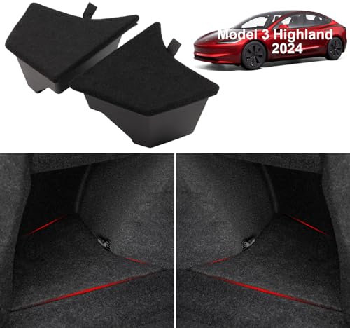 EDYCARX Fit 2024 Tesla Model 3 Highland Trunk Organizer, Waterproof Odorless Side Storage Boxes, Rear Trunk Storage Bins with Carpeted Lids for Tesla Model 3 Accessories 2024