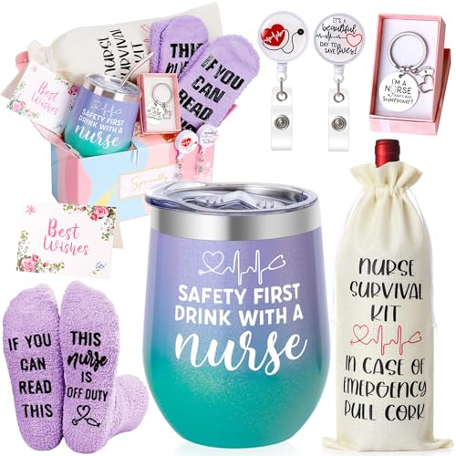 PETSUPS Nurse Gifts for Women,Midwife Gifts,Nursing School Student Gifts for Graduation,Birthday,Retirement,Christmas 12 oz Wine Tumbler/Mug Gift Set