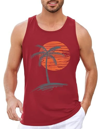 Runcati Printed Tank Top Herren Ärmelloses Sport Muskelshirt Fitness Gym Training Unterhemd Baumwolle Atmungsaktive Bodybuilding Shirt,Rot,XL